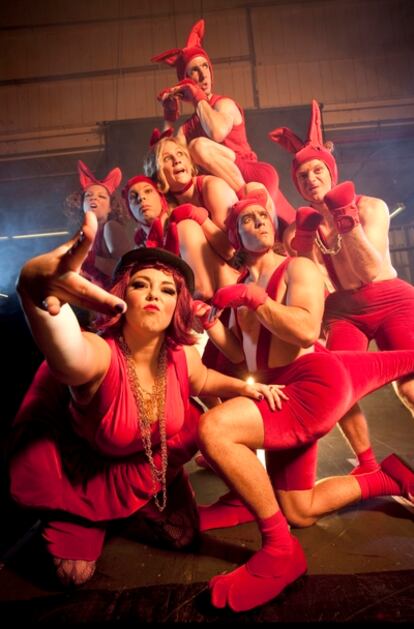Número acrobático de canguros rojos muy humanos.