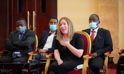 Sharon Slater, líder de la organización conservadora Family Watch International, interviene en una conferencia sobre familias en Uganda, en abril de 2023.  