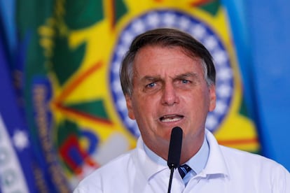 O presidente Jair Bolsonaro em pronunciamento no Palácio do Planalto, no dia 12 de janeiro.