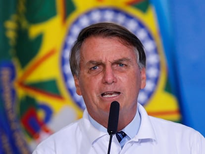 O presidente Jair Bolsonaro em pronunciamento no Palácio do Planalto, no dia 12 de janeiro.