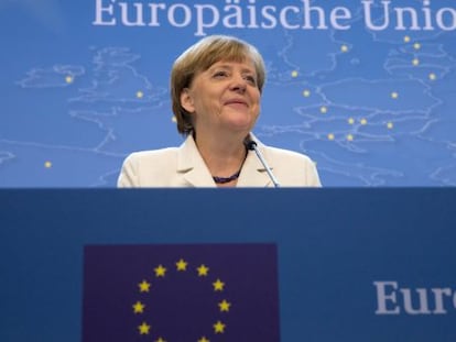 Angela Merkel, durante su intervención tras lograrse el acuerdo.