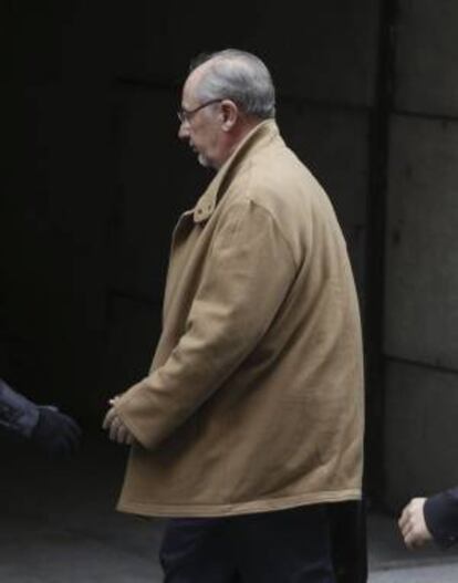 El ex presidente de Bankia y ex director gerente del Fondo Monetario Internacional (FMI), Rodrigo Rato, a su llegada esta tarde a la Audiencia Nacional para declarar como imputado ante el juez Fernando Andreu, que instruye el caso Bankia.