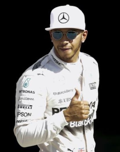 Hamilton, tras conseguir la pole en Monza.