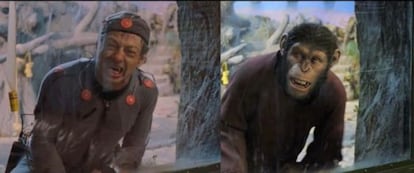 Andy Serkis, interpretando a César, el protagonista de 'El amanecer del planeta de los simios'. A la derecha, el resultado final.