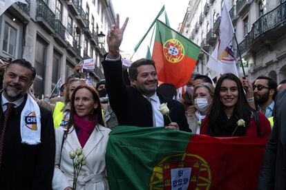 André Ventura, del partido Chega, en una manifestación el pasado enero en Lisboa.