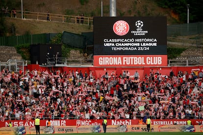 La afición del Girona celebra la clasificación para la Champions en Montilivi