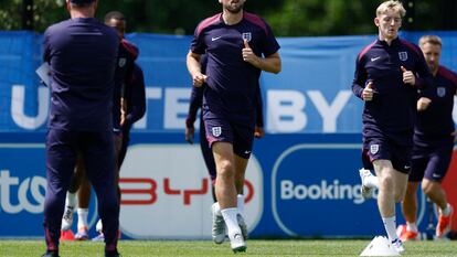 Harry Kane, este lunes en el entrenamiento de la selección inglesa.