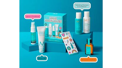 Set de lujo Moroccanoil sobre fondo blanco.
