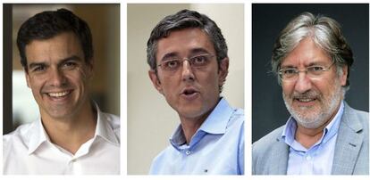 Pedro Sánchez, Eduardo Madina y José Antonio Pérez Tapias.