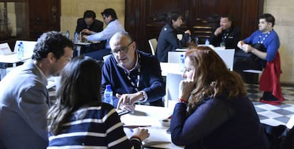 Reuniones mantenidas entre emprendedores, corporate e inversores en el Tech Spirit Barcelona, celebrado en febrero de 2020.