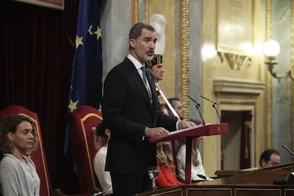 El Rey Felipe VI en el Congreso de los Diputados durante la sesión de apertura de las Cortes, el 4 de febrero.