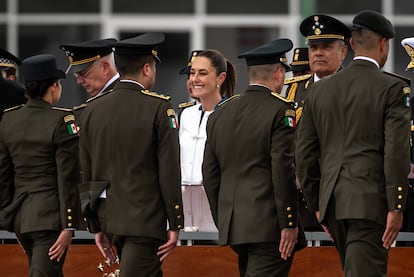 Claudia Sheinbaum en una ceremonia militar en el municipio de Cerralvo, Nuevo León. El 19 de febrero de 2024.