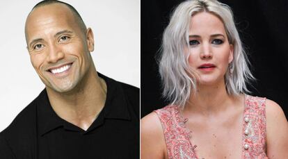 Los actores Dwayne Johnson y Jennifer Lawrence.