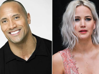 Los actores Dwayne Johnson y Jennifer Lawrence.