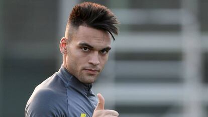 Lautaro, en el entrenamiento de este lunes.