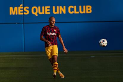 Braithwaite, en un entrenamiento con el Barça.