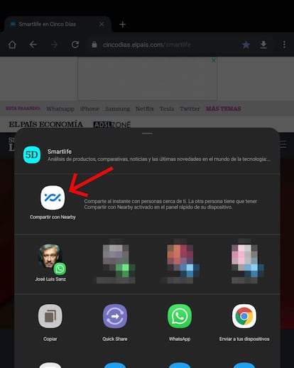 Escoger Nearby Share como método para compartir.