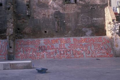 Mural de Keith Haring en España en 1989. |