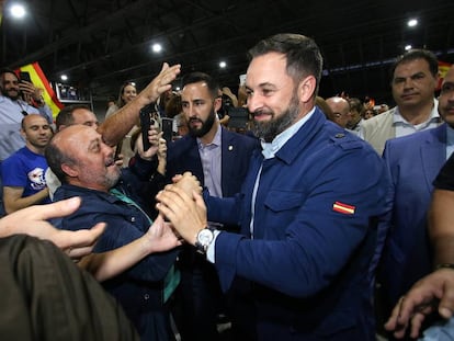 Acto público del presidente de Vox, Santiago Abascal. En Aguadulce (Almería, España)