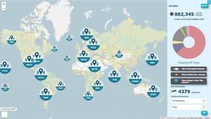 Captura del Dive Against Debris Map de Project AWARE.