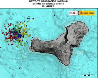 Lugar de los últimos sismos de El Hierro.