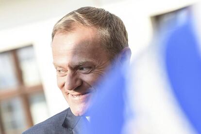 El presidente del Consejo Europeo, Donald Tusk, a su llegada a la cumbre de Bratislava,