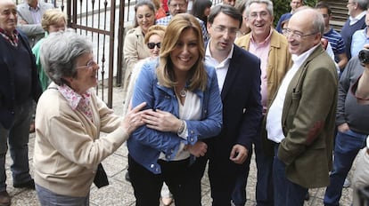 Susana D&iacute;az, a su llegada a la sede socialista de Salamanca este jueves.