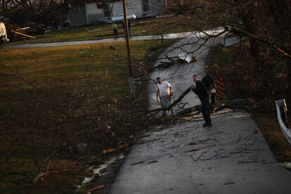 Vecinos de Piner (Kentucky) observan los daños tras los tornados que han azotado su estado.