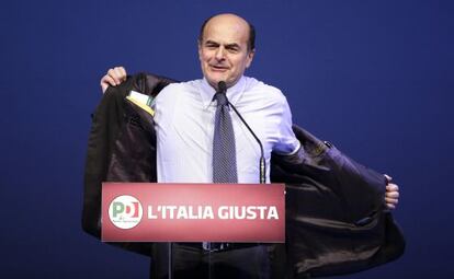 Pier Luigi Bersani, del PD, en un mitin electoral.