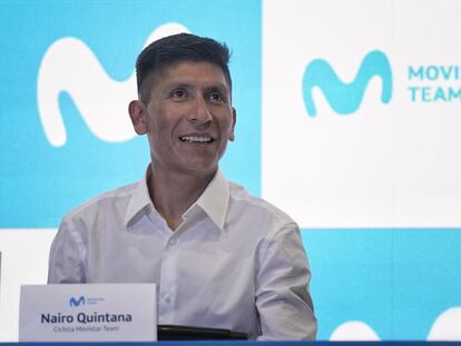 Nairo Quintana durante la rueda de prensa, este 30 de octubre en Bogotá (Colombia).