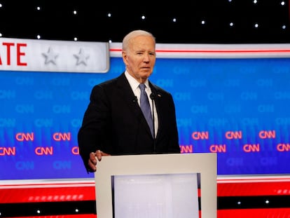 El presidente de EE UU, Joe Biden, durante el debate presidencial de este jueves en Atlanta (Georgia).