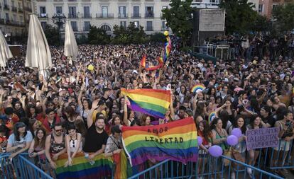 Pregón del Orgullo Gay en la Plaza de Pedro Zerolo en  Madrid.