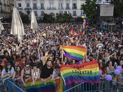 Pregón del Orgullo Gay en la Plaza de Pedro Zerolo en  Madrid.