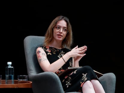 Elisabeth Duval, portavoz de Sumar en materia de feminismo, igualdad y derechos y libertades LGTBI, durante el debate electoral organizado por EFEFórum, en junio en Madrid.