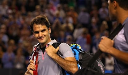 Federer y Tsonga, tras el partido.