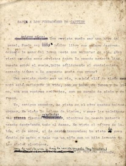 Primera de las cinco páginas de la ‘Carta a los fundadores de Cántico’ enviada por Aleixandre a Molina el 12 de enero de 1948.