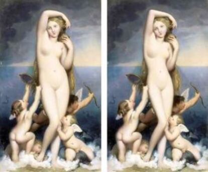 'Venus Anadiómena', de Ingres, junto a su imagen adelgazada, realizada por Anna Utopia Giordano