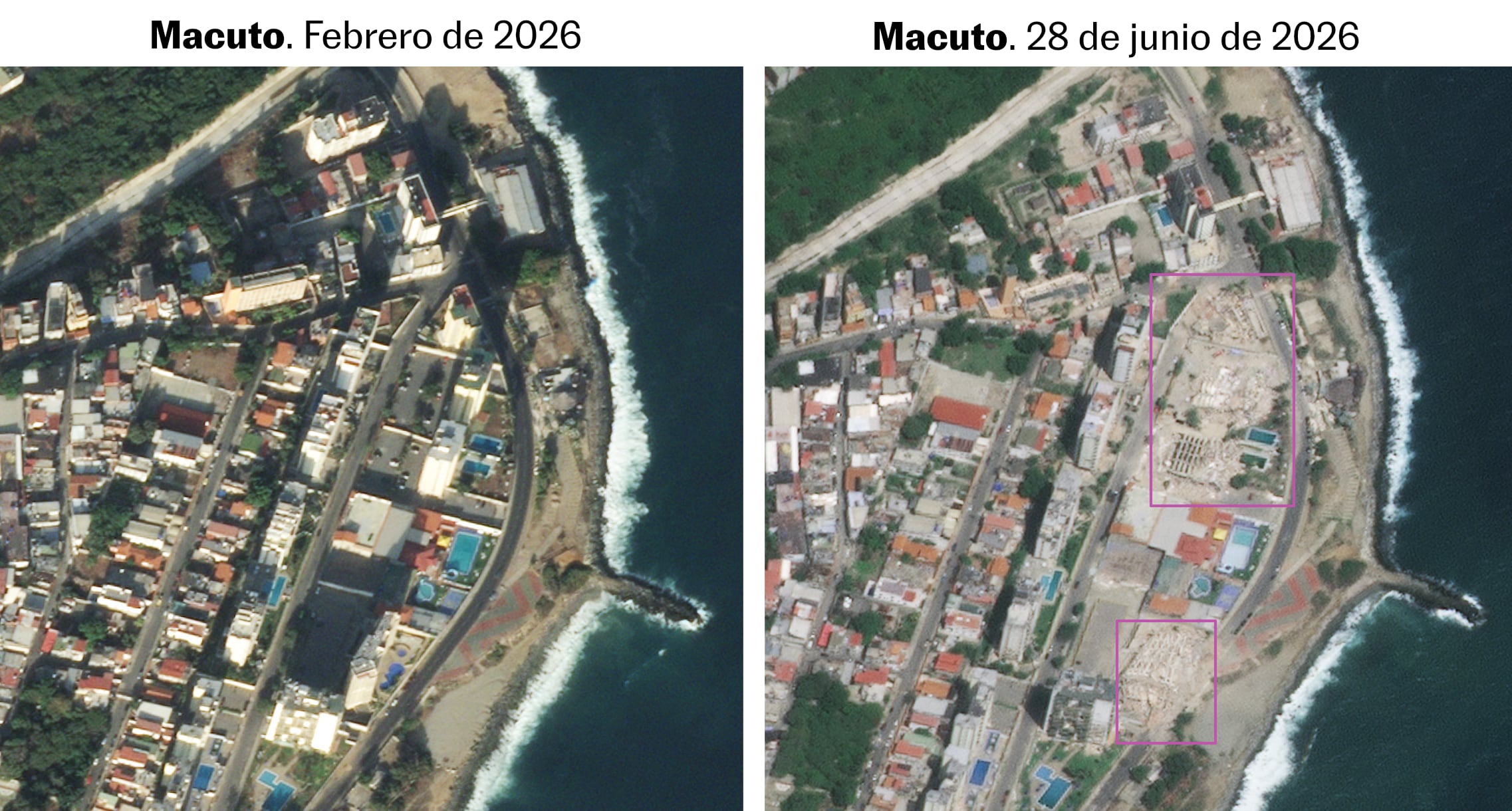 Imágenes satélite de la ciudad de Macuto, antes y después del terremoto