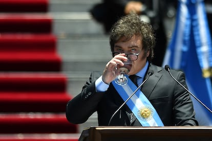 El presidente de Argentina, Javier Milei, durante la ceremonia de asunción de su cargo.