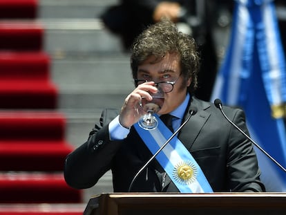 El presidente de Argentina, Javier Milei, durante la ceremonia de asunción de su cargo.