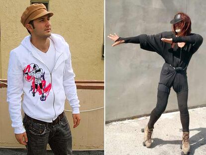 Un joven viste una sudadera de The Crazy Robertson, inspirada en el vagabundo John Wesley (a la derecha).