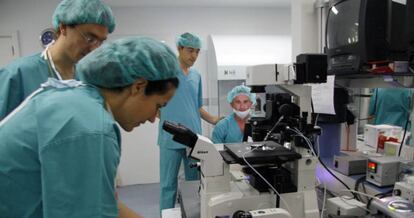 Ensayos clínicos en un laboratorio.
