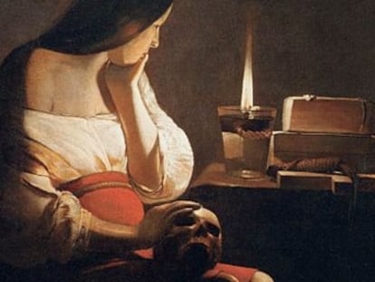 'Magdalena penitente de la lamparilla' (La Madeleine à la veilleuse, circa 1642-1644), una pintura de Georges de La Touróleo, un óleo sobre lienzo que se conserva en el Museo del Louvre, en París.