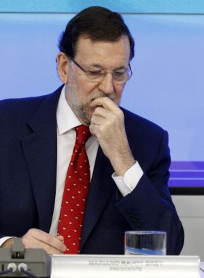 Rajoy, en la reunión del PP de este lunes.