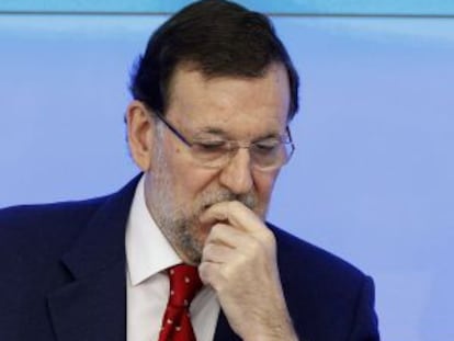 Rajoy, en la reunión del PP de este lunes.