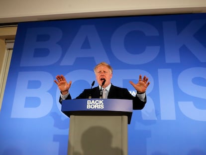 Boris Johnson, en su campaña para el liderazgo conservador, en 2019.