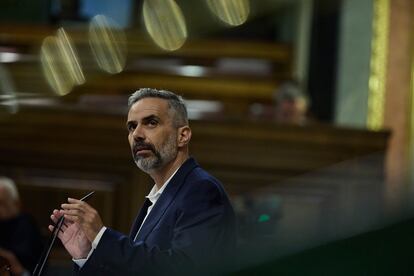 El diputado de ERC Joan Margall interviene este jueves en el Congreso.