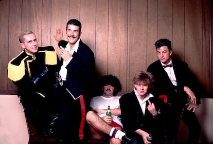 Imagen promocional del grupo Frankie Goes to Hollywood en Chicago en 1984.