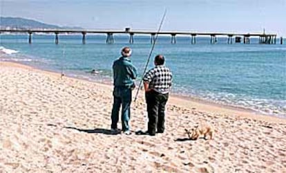 Una vista del pantalán Pont del Petroli en la playa de Badalona.