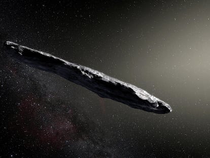Recreación de Oumuamua, objeto descubierto en 2017.